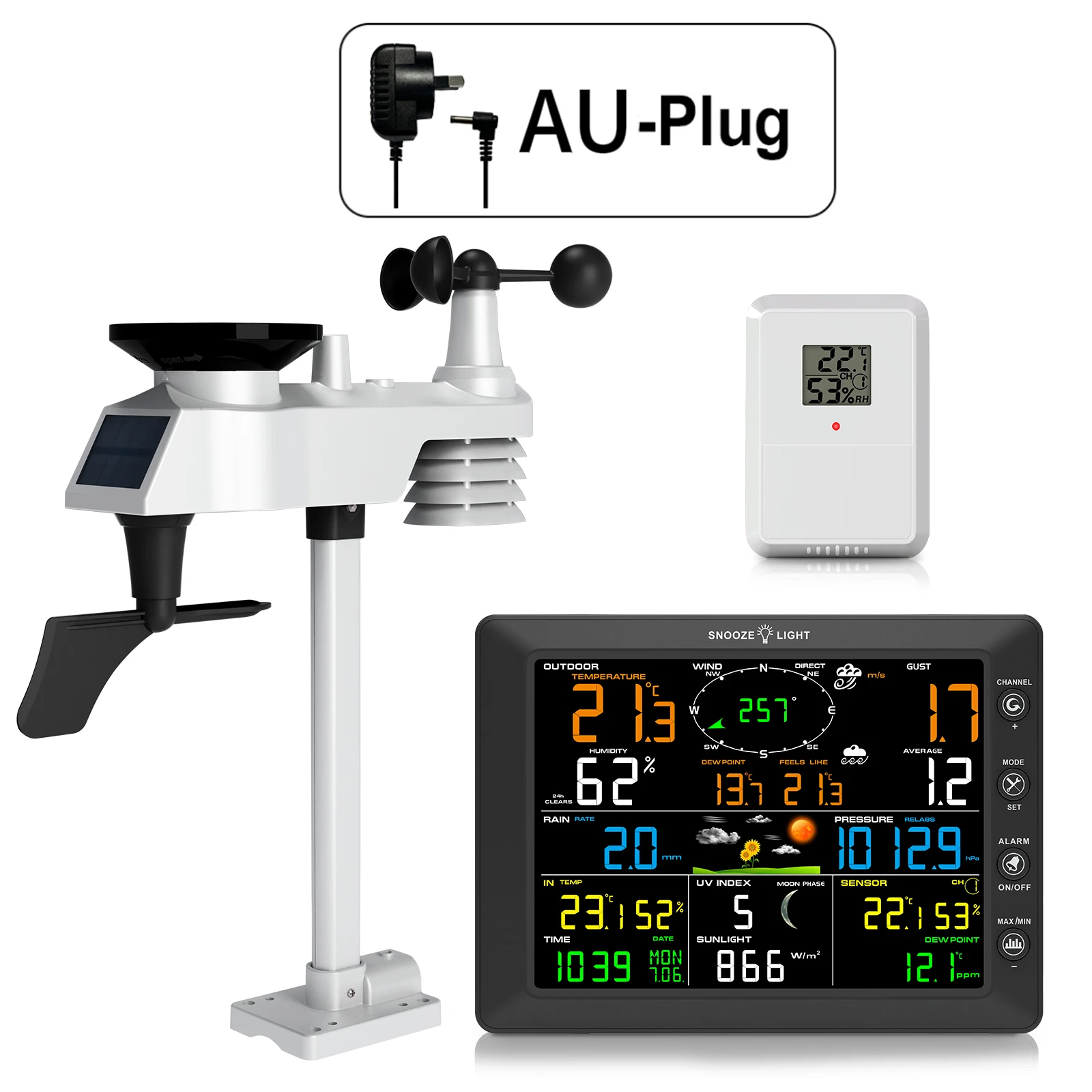 14-in-1 WiFi-weerstation Draadloos thuisweersverwachting met buitensensor Windsnelheid Regenmeter Maanfase UV voor thuis