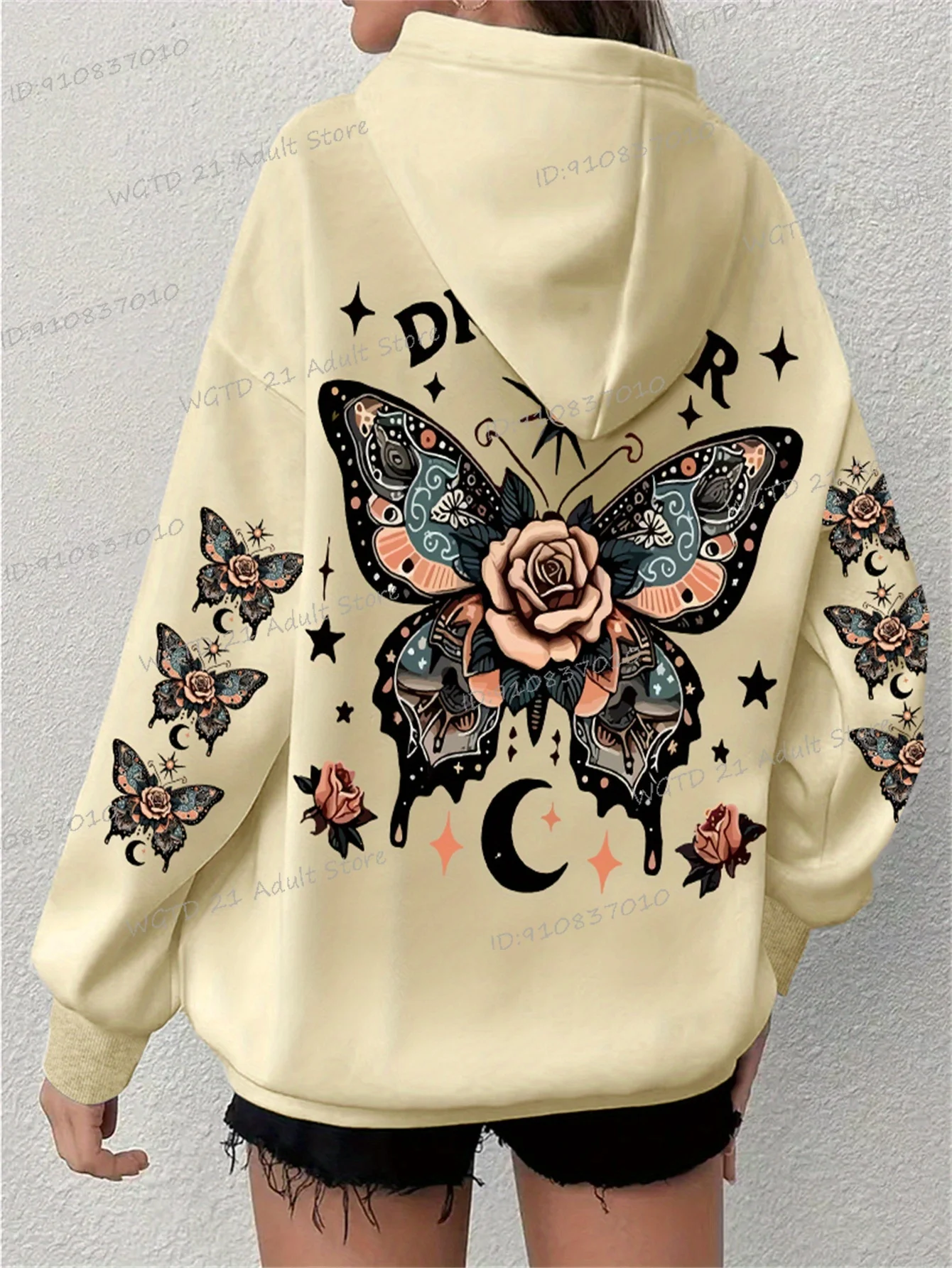 Fleece Women's Butterfly Print Butterfly Print Hoodies Long Sleeve Casual Pocket Hooded Vintage Butterfly Rose Fall Winter Hoody