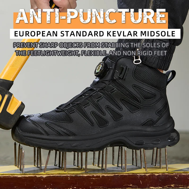 Rotating Button Men Safety Shoes Non-slip Work Boots Steel Toe Shoes Puncture-Proof Security Boots Protection Shoes Men Boots