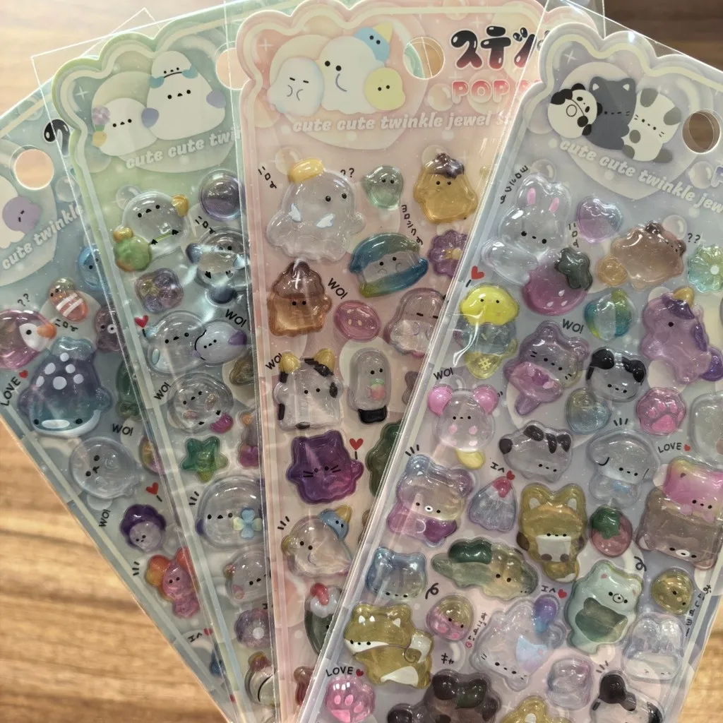 

Kawaii Transparent Animal Stickers 4Pcs Glittery Decorative Stickers for Scrapbook Notebook Stationery AnimeWorlds Store