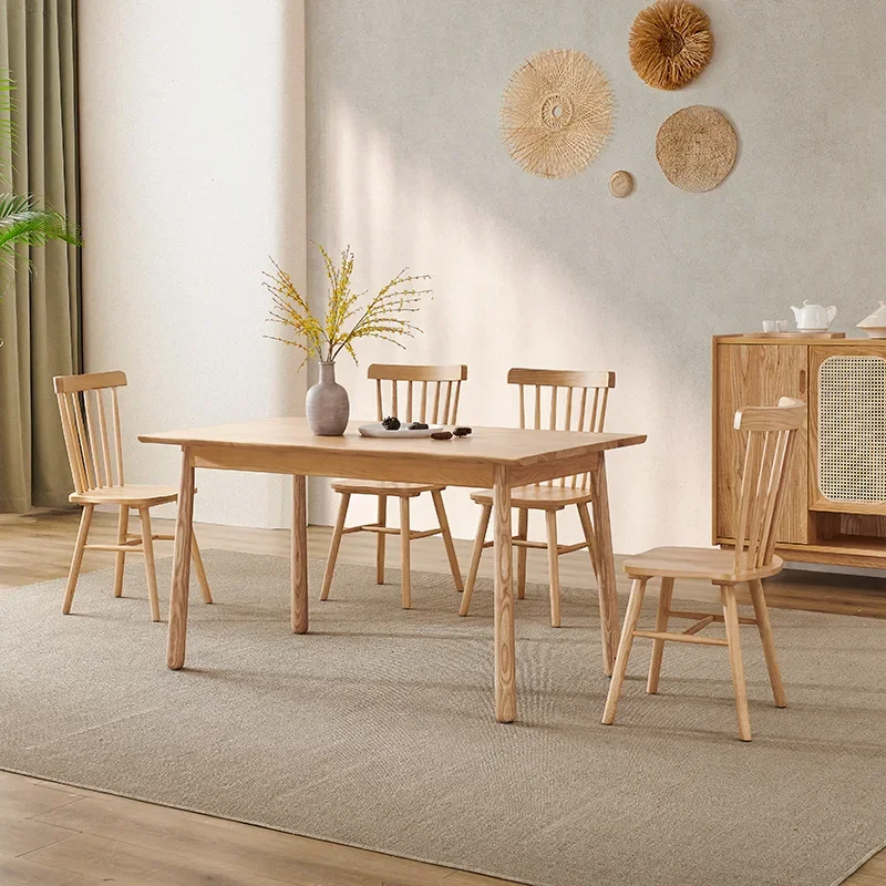 Cream wind solid wood dining table household log color all ash wood dining table restaurant table chairs