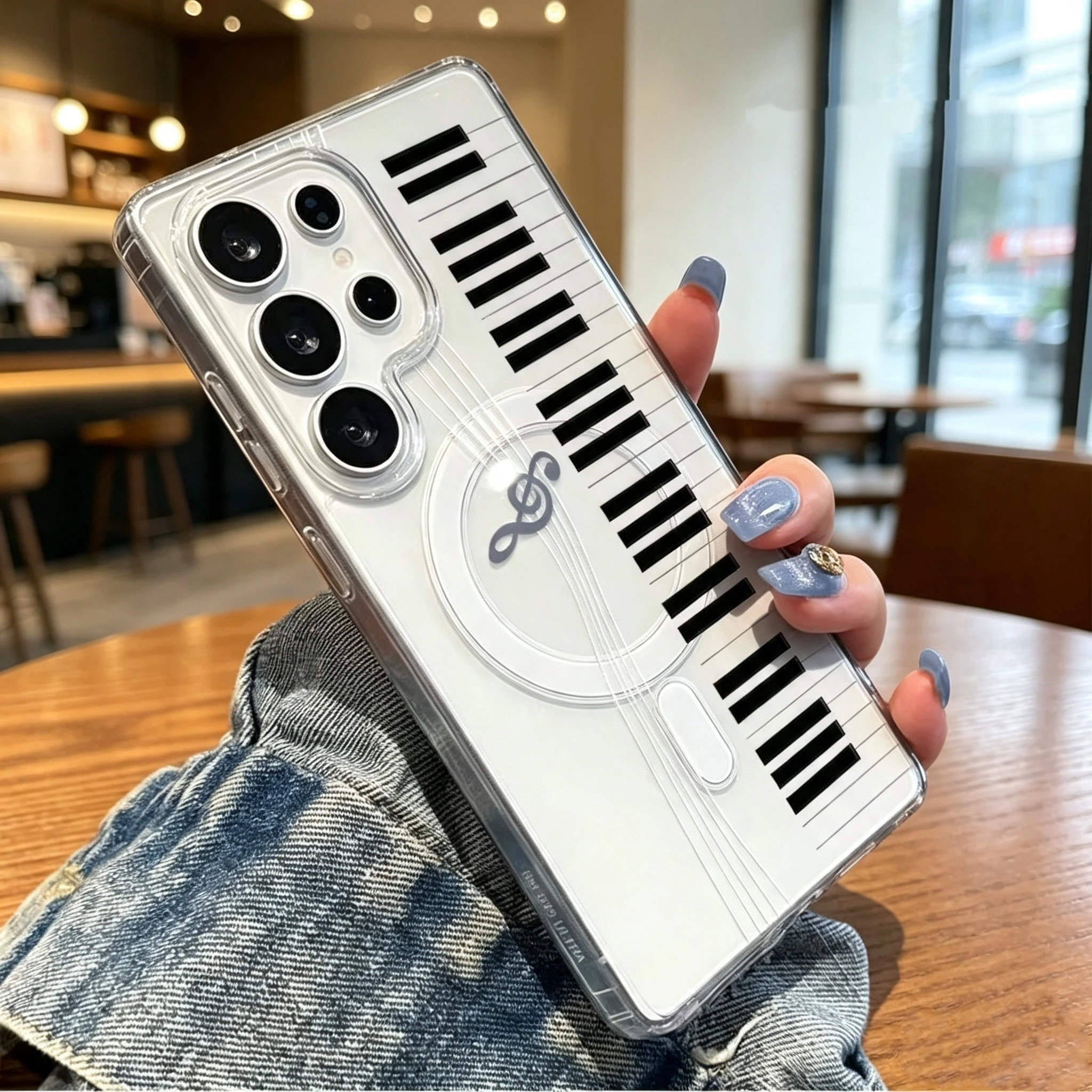 Transparent Acrylic Magnetic Phone Case For Samsung S26 S25 S24 S23 S22 S21 Ultra Plus Piano Keys Music Pattern Clear Hard Cover