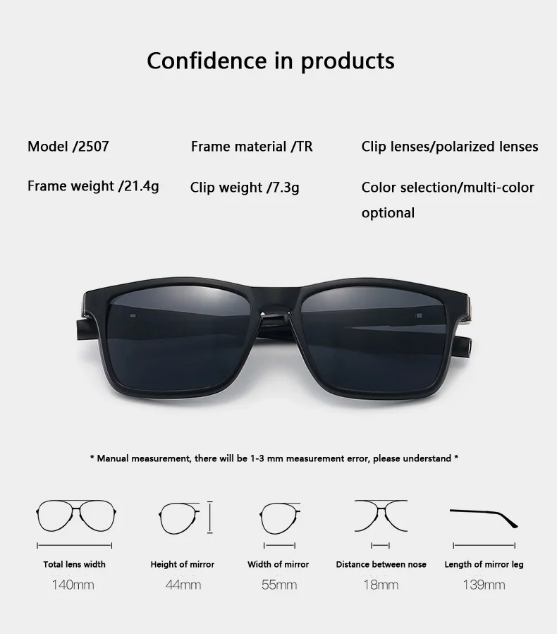 Myopie-Brille 5-teilige Magnetische Befestigung Polarisierte Clip-On-Brille Verstellbare Brille Basketball-Brille 2507A – Detail 10