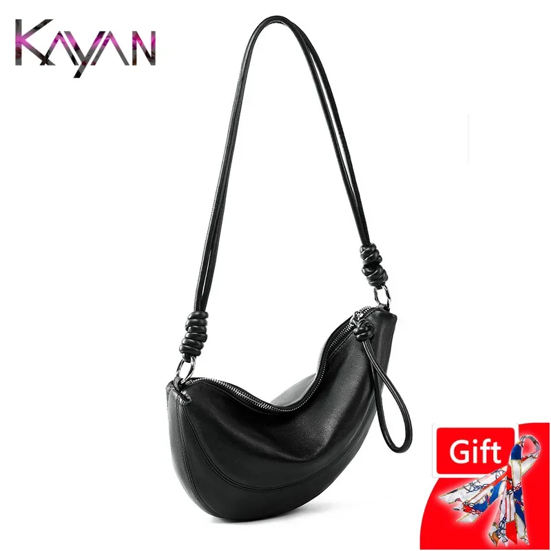 

2024 Korean Style Sheepskin Leather Women Shoulder Saddle Bag High Quality Lambskin Female Underarm Crossbody Moon Bag Sling Bag