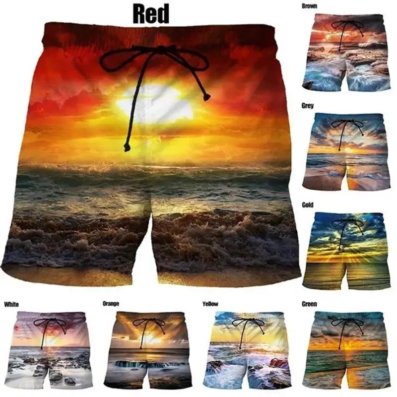 Seaside Sunset Graphic Beach Shorts Men 3D Print Board Shorts Swimsuit homme 2023 Summer Hawaii Swim Trunks Cool Kids Ice Shorts