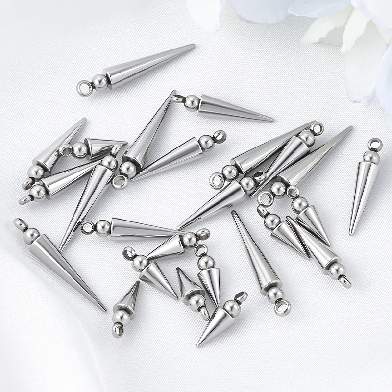 

10Pcs Stainless Steel Charms Spikes Tapered Pendant Necklaces Bracelets arring Jewelry Making Materials Supplies DIY Accessories