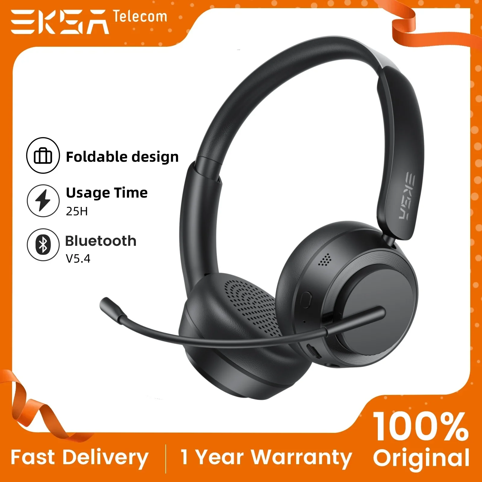 

EKSA H35 Wireless Headphones Bluetooth 5.4 Headset For Call Center Office 25H Long Life Noise Cancelling Mic
