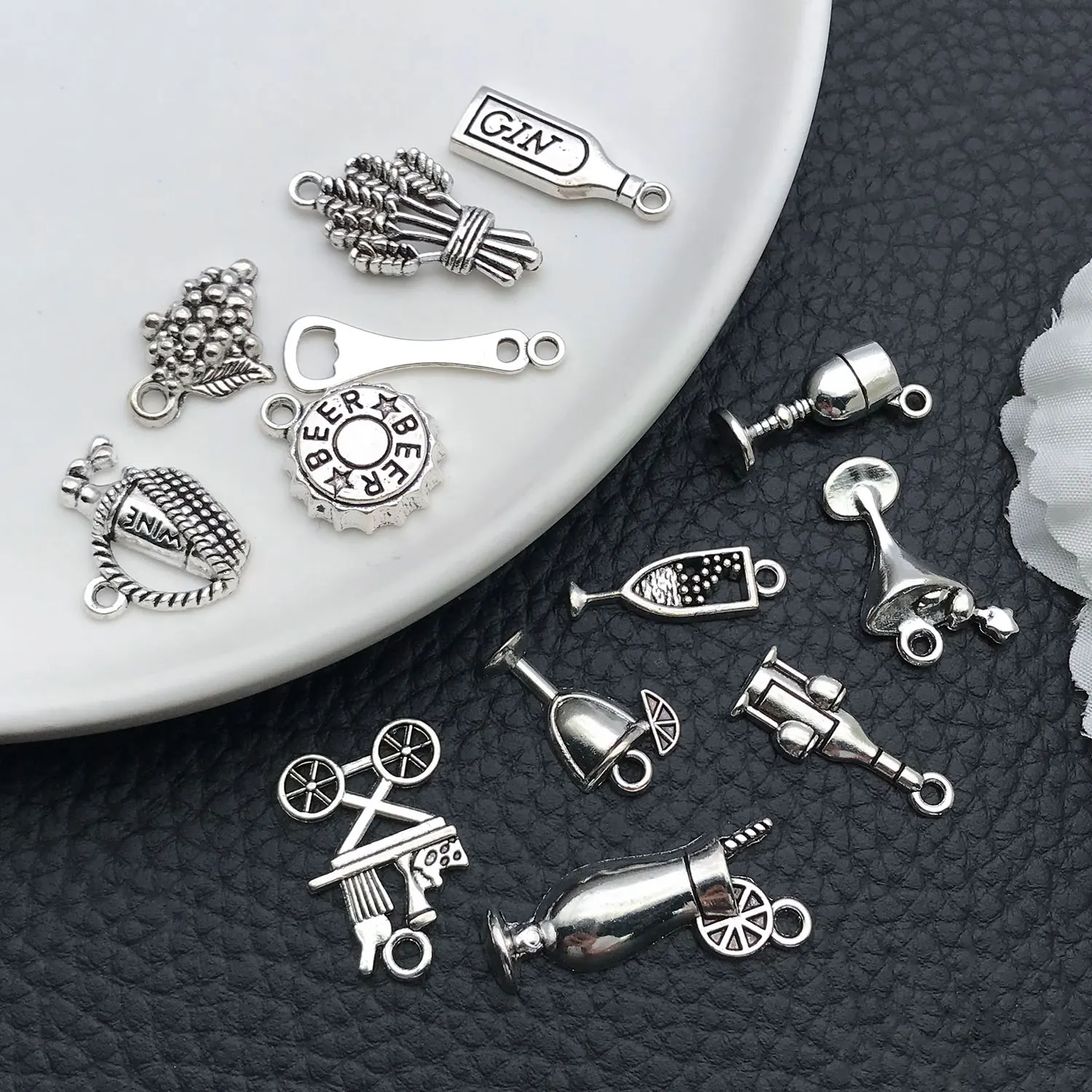 13pcs Antique Silver Wine Glass Series Charms, Vintage Alloy Pendants for DIY Earrings Bracelet Necklace Keychain Jewelry. - view 6