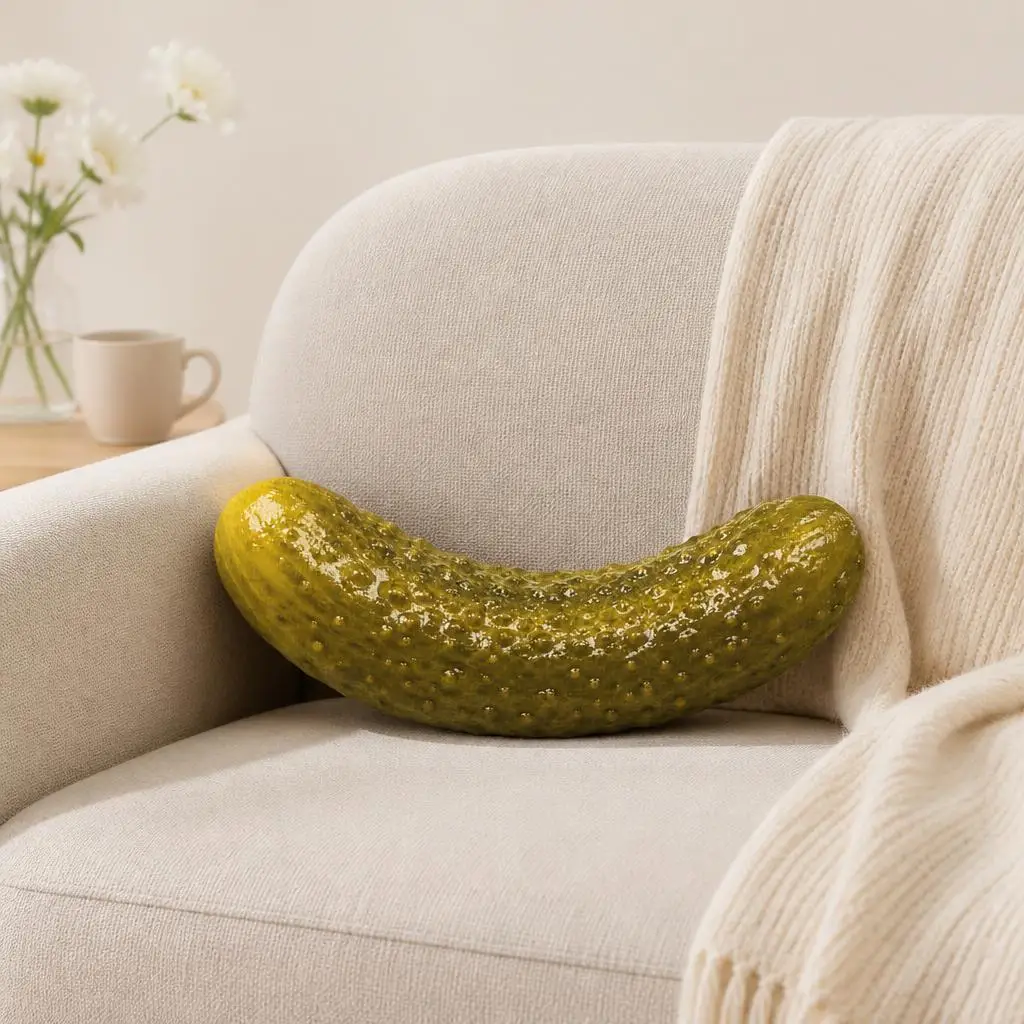 Pickle Shaped Plush Pillow Cucumber Cushion Cornichon Throw Pillow Stuffed Food Decor for Sofa Chair Kitchen Foodie Gift