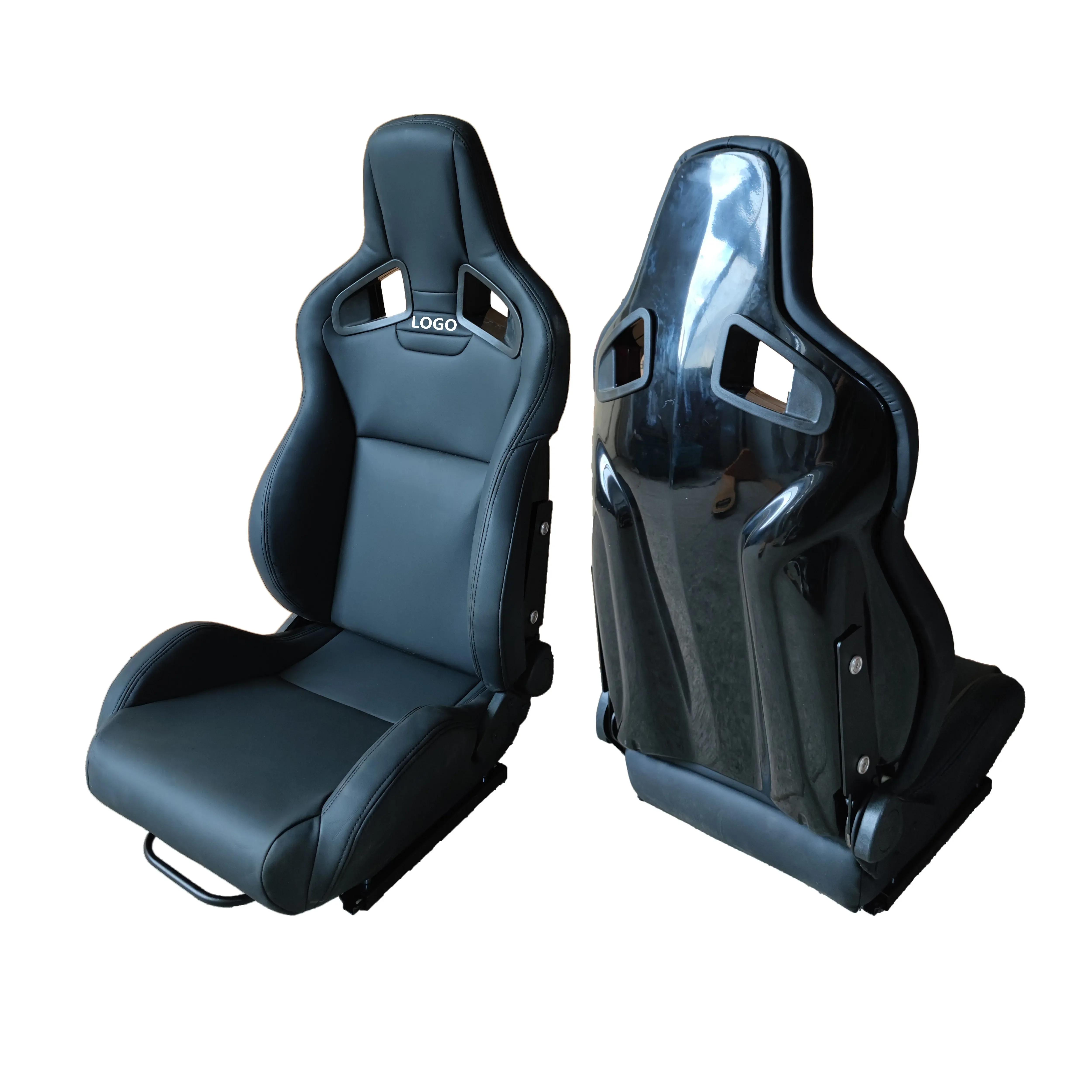 2PCS Black Leather With Double Slider Sport Bukcet Racing Car Seats