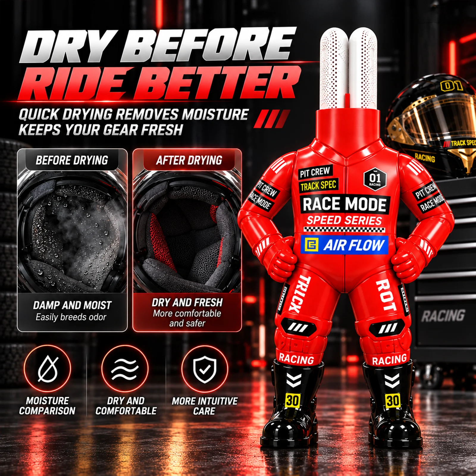 バイク用ヘルメット乾燥機、レーシングピットクルー風デザイン、 - Riding Gear のレビューと価格