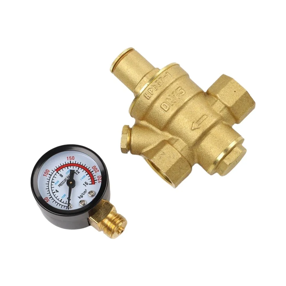 Adjustable Brass Pressure Regulator Valve with Pressure Gauge for Water Flow Management in Plumbing and Irrigation 1/2 inch DN15