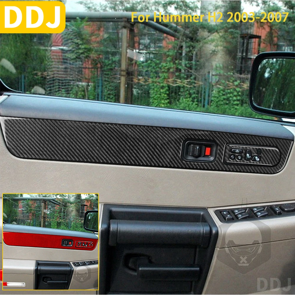 For Hummer H2 2003 2004 2005 2006 2007 Accessories Real Carbon Fiber Car Interior Door Panel Button Trim Sticker Decoration