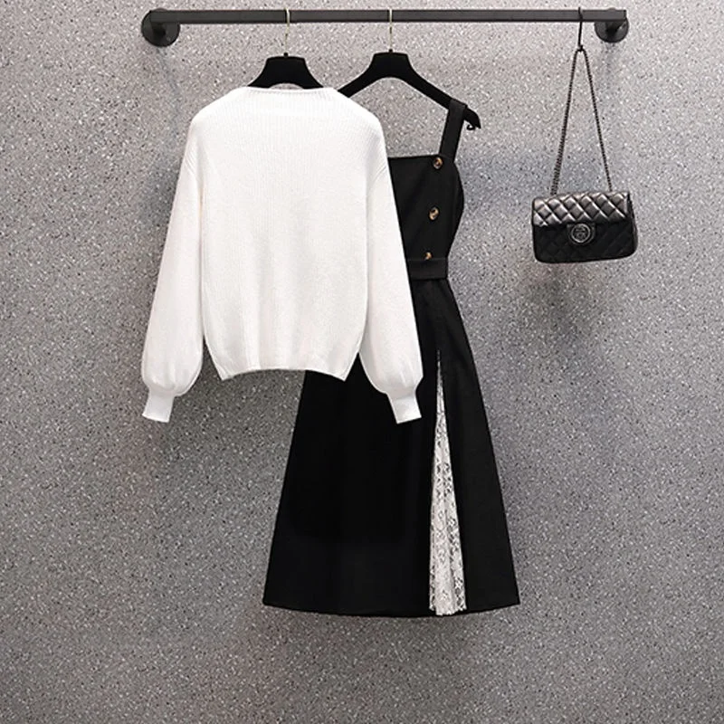 

Plus Size plus Size Women's Faionable Knitwear Top And Skirt Set Spring Autumn High Waist A-Line Dr Casual Comfortable Two-Pi...