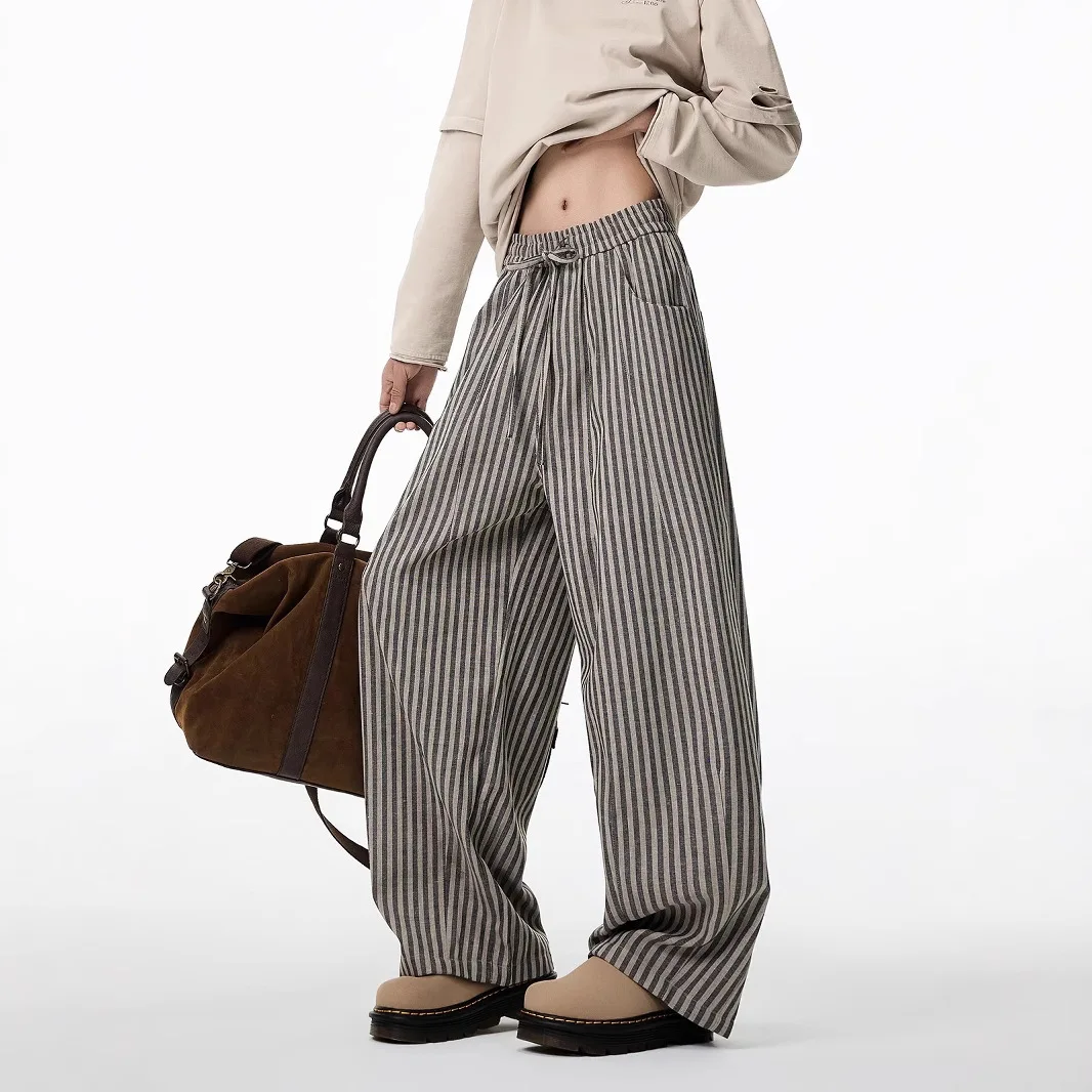 Unisex Striped Pants 2025 Spring Autumn Men's Slouchy Vertical Stripe Pants Relaxed Vibe Draped Wide Leg Floor Pants