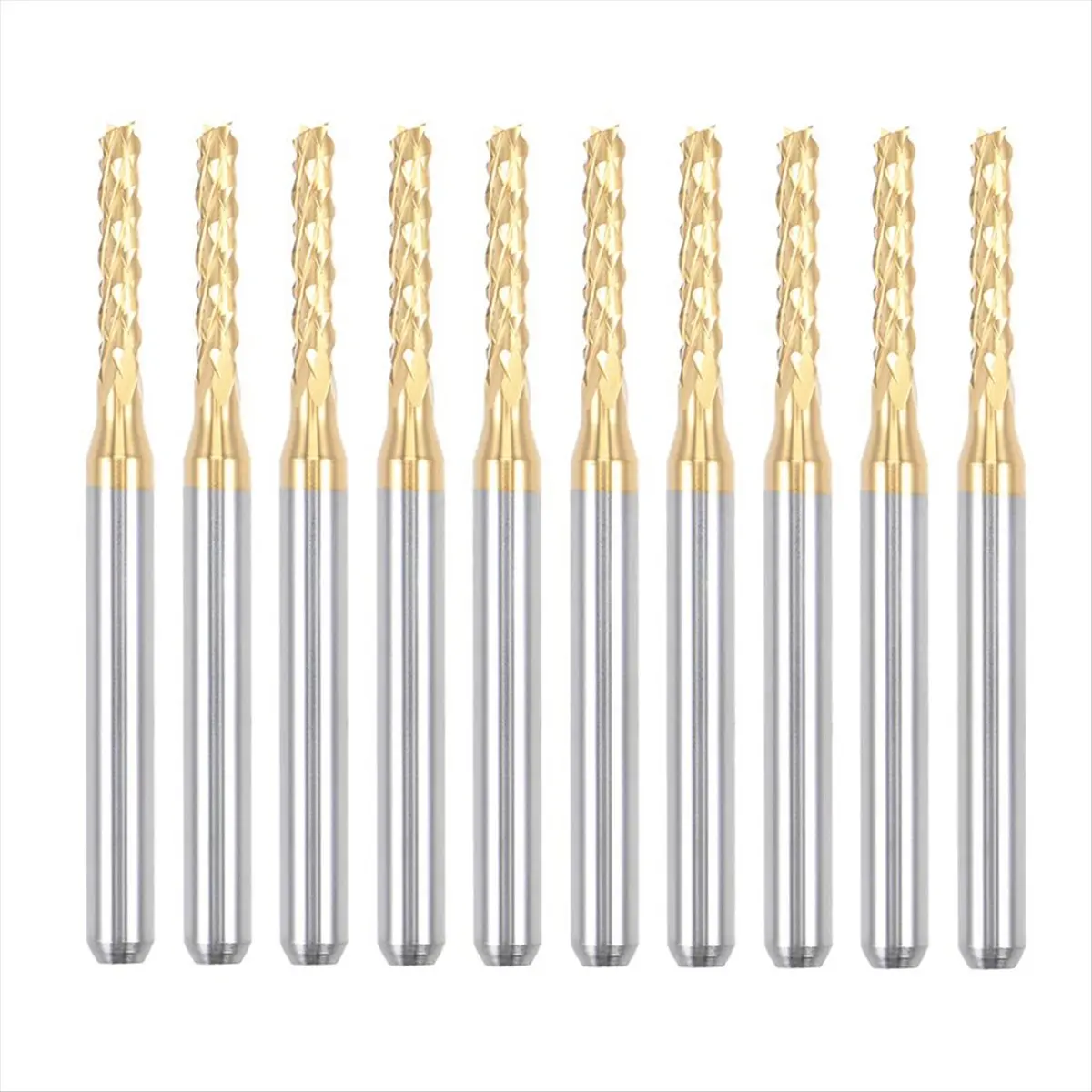 BHBL 10PCS Titanium Coat Carbide End Mill Engraving Milling Cutter CNC Router Bits for PCB Machine, 1/8 Inch Shank 2Mm
