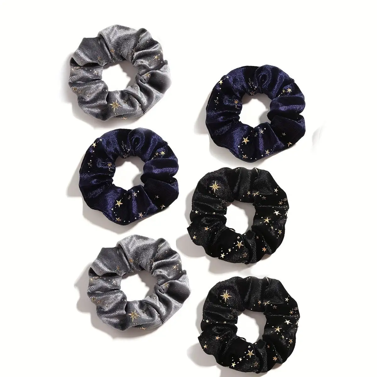 Anillo para el pelo de cielo estrellado redondo para mujer, 6 uds., suave y elástico para vestido diario, otoño