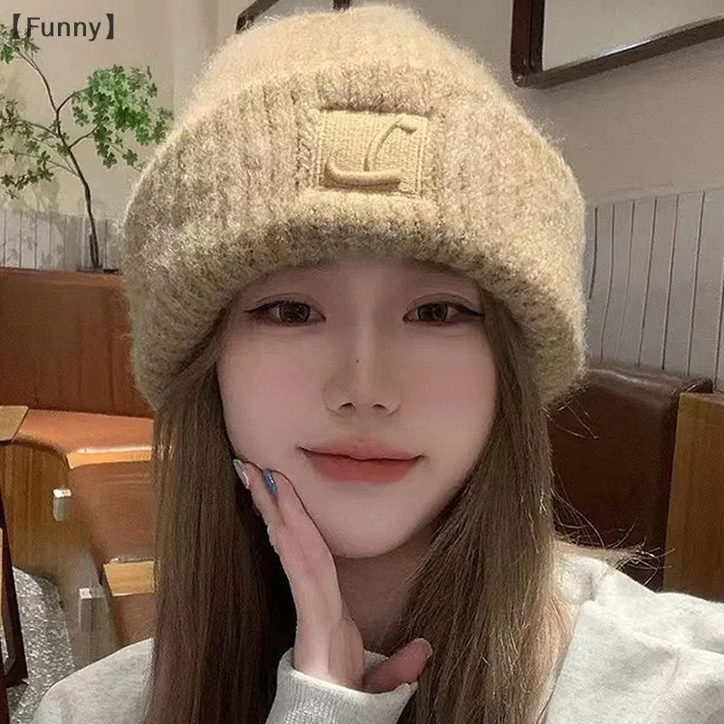 قبعة خشنة متماسكة حرف L بلون Skullcaps للنساء شتاء دافئ غطاء للأذنين قبعة الفتيات ركوب التزلج بونيه #3