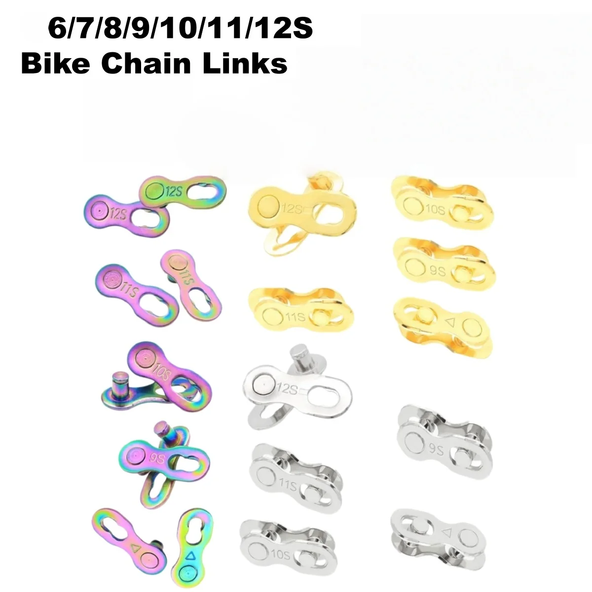 5 Paar Fahrrad-Kettenverbindungsstücke für 1-, 6-, 7-, 8-, 9-, 10-, 11-, 12-Gang-Ketten, CP, Gold & Regenbogenfarben – Detail 8