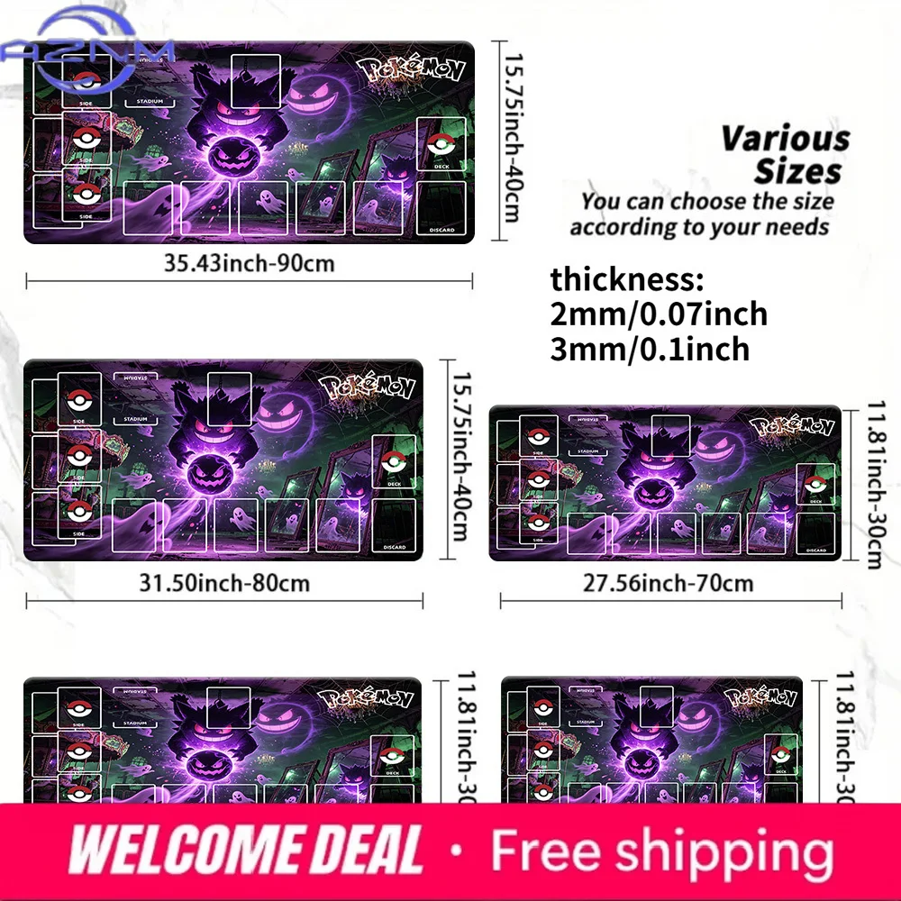 Halloween Purple Ghost Gengar Pokemon TCG Playmat Large Non-Slip Gaming Mouse Pad Desk Mat