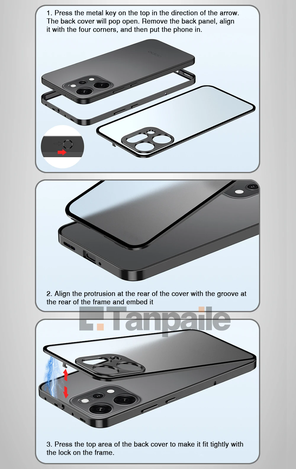 Aluminum Metal Bumper for OPPO Reno14 Pro Case Back Frosted Glass Lock Cover Funda