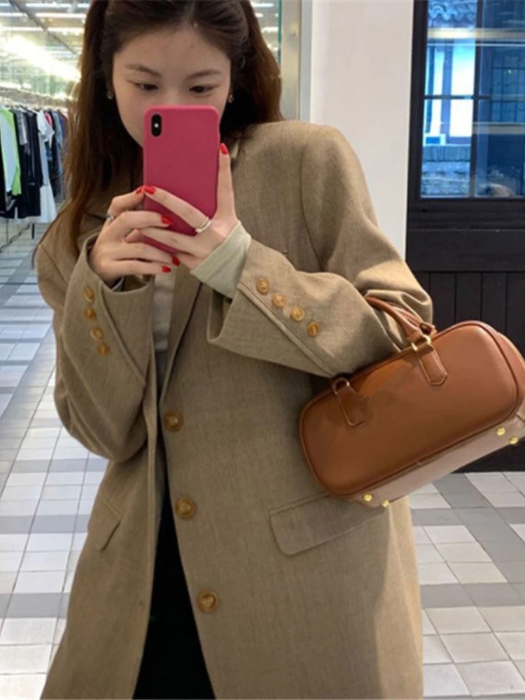 Abito da donna retrò alla moda coreana da ufficio, manica lunga, monopetto, sensazione di fascia alta, giacca casual di quest'anno