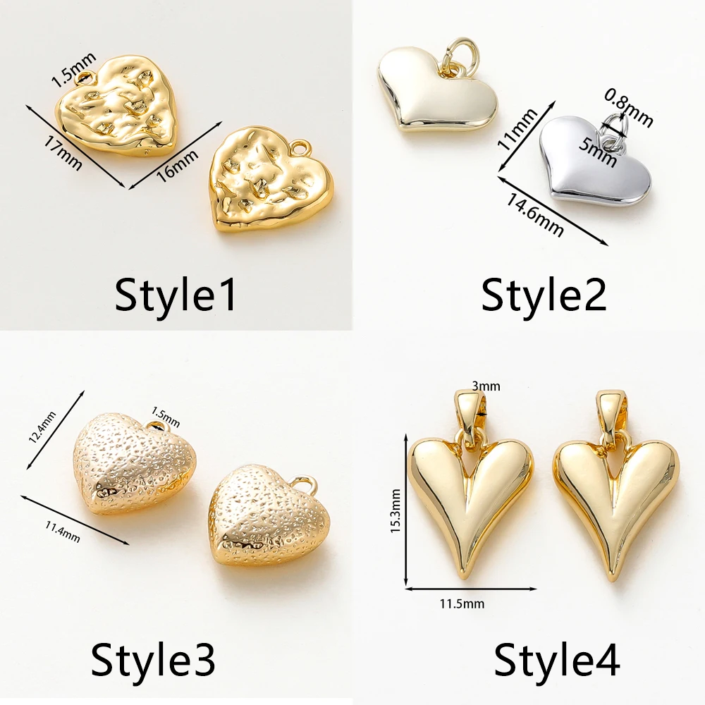 4Pcs Lot 18K Gold Plate Heart Brass Pendants With Ring Cute Decorate Bracelet Charms For DIY Necklace Jewelry Making Supplies