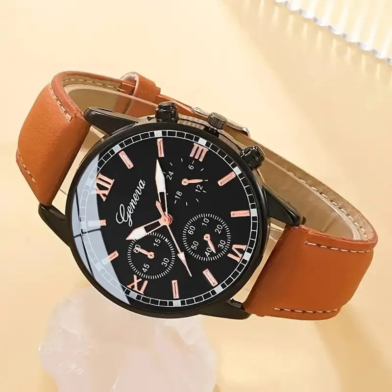 4PCS casual and fashionable men's quartz watch with woven bracelet accessories set suitable for daily wear