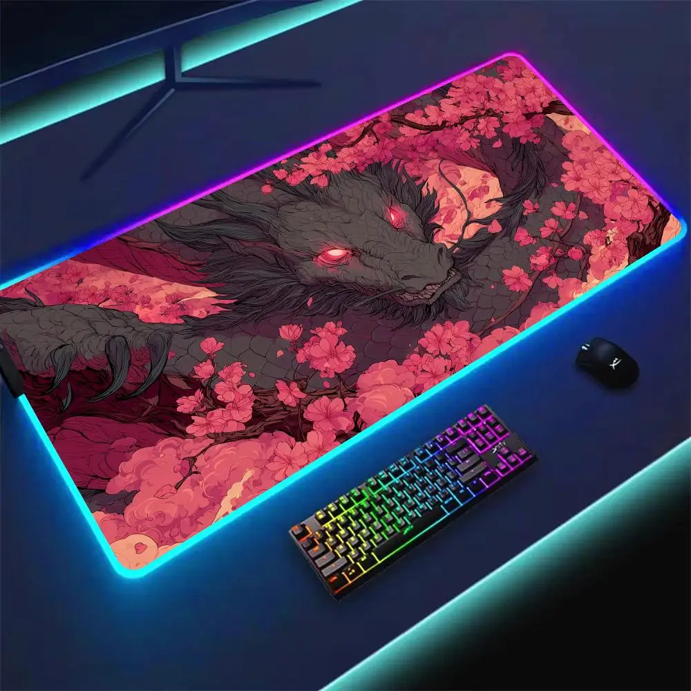 

Stunning giant dragon and cherry blossom pattern RGB Mouse Pad Desk Mat LED Glow Gaming pad pc accessories Computer mouse pad