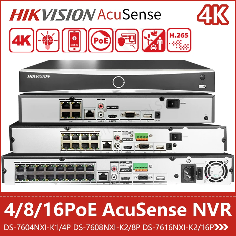 

Hikvision AcuSense 4K NVR 4 8 16 Channel IP Camera Video Recorder PoE NVR DS-7604NXI-K1/4P DS-7608NXI-K2/8P DS-7616NXI-K2/16P