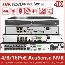 Hikvision AcuSense 4K NVR 4 8 16 canais câmera IP gravador de vídeo PoE NVR DS-7604NXI-K1/4P DS-7608NXI-K2/8P DS-7616NXI-K2/16P