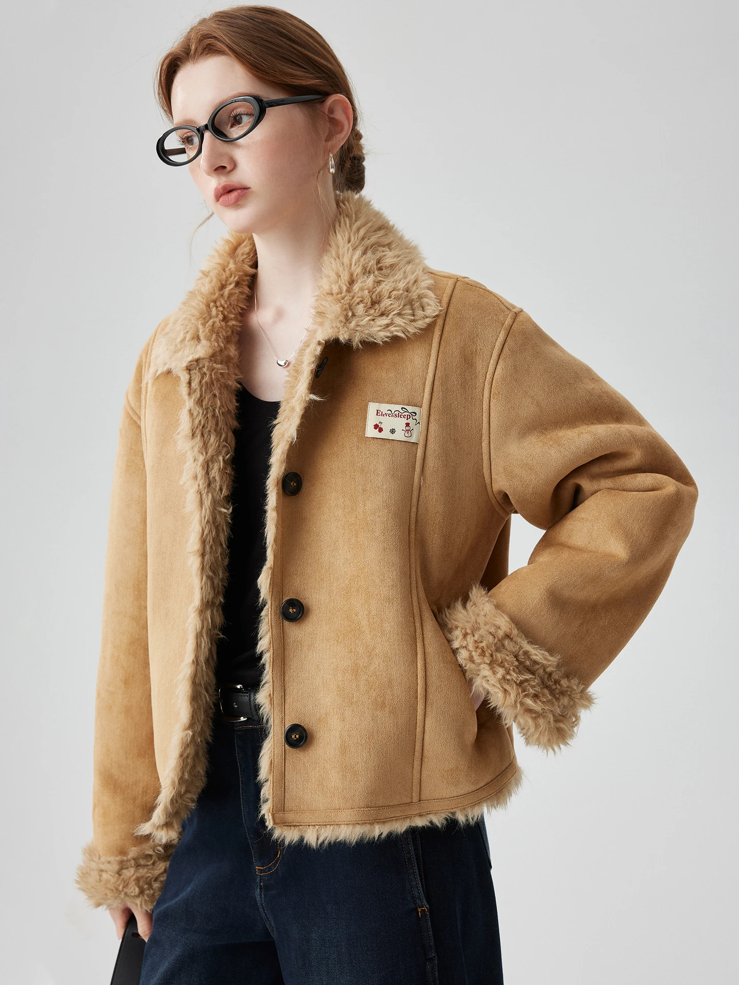 เสื้อโค้ทขนแกะสำหรับผู้หญิง Ele รุ่น Winter Coat n Sle ปกป้องสิ่งแวดล้อม ขนสังเคราะห์ ทรงตรง