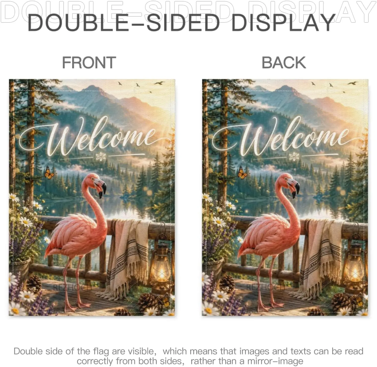 Welcome Spring Summer Fun Flamingo Garden Flag 28x40Inch,Mountain Lake Cabin Outdoor Yard Decor,Cute Animal Rustic Forest Fl kkz