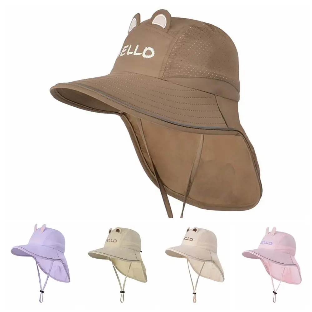 Breathable Capybara Fisherman Hat Windproof Rope Wide-Brimmed Shawl Neck Protecting Cap Lightweight Adjustable