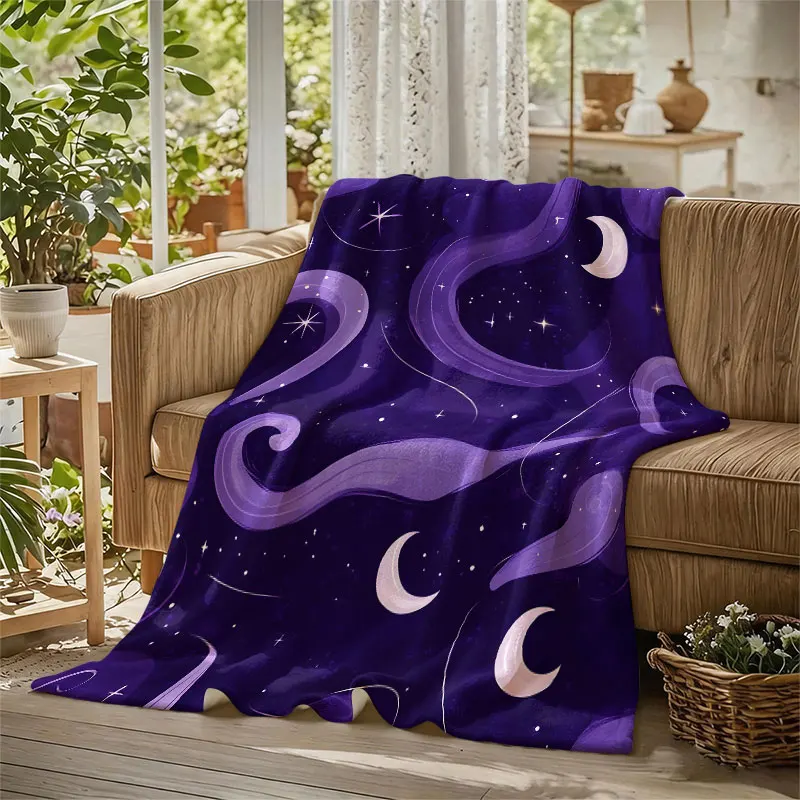Moon Star Night Sky Flannel Blanket Warm Soft Halloween Christmas Decorative Couch Warm Cozy All-Season Gift