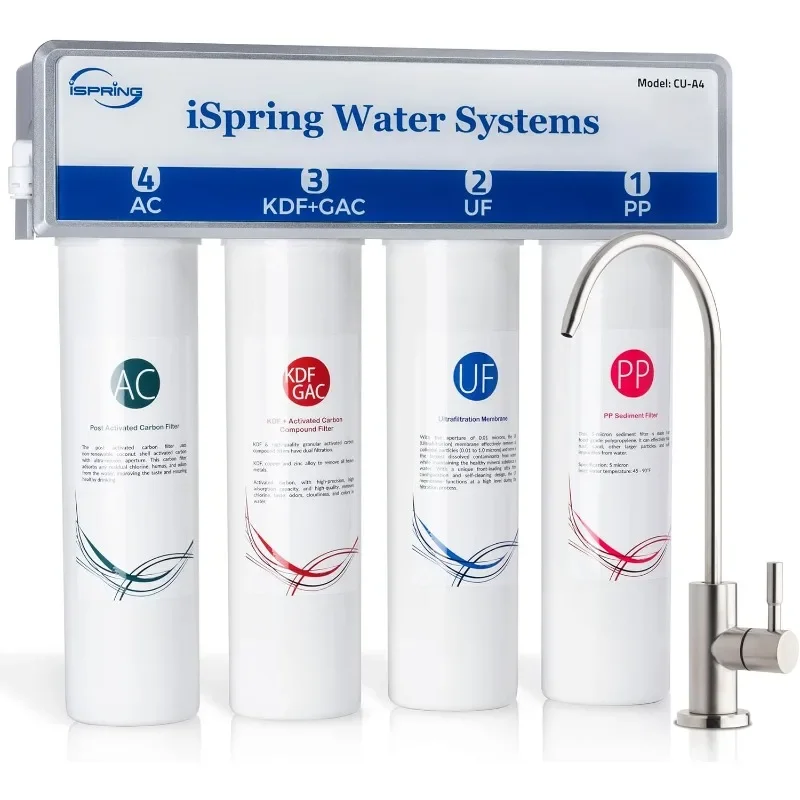 iSpring CU-A4 0.01μm Ultra-Filtration Under Sink Water Filter System, Tankless 4-Stage High Capacity, Remove 99.99% Contaminants