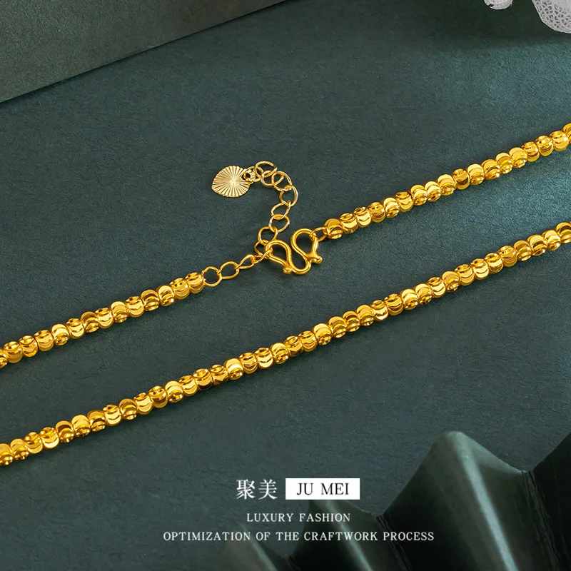 Luxury 24K 9999 Pure Gold real gold 3MM Watermelon Bead Necklace Women's Clavicle Chain - Image 4