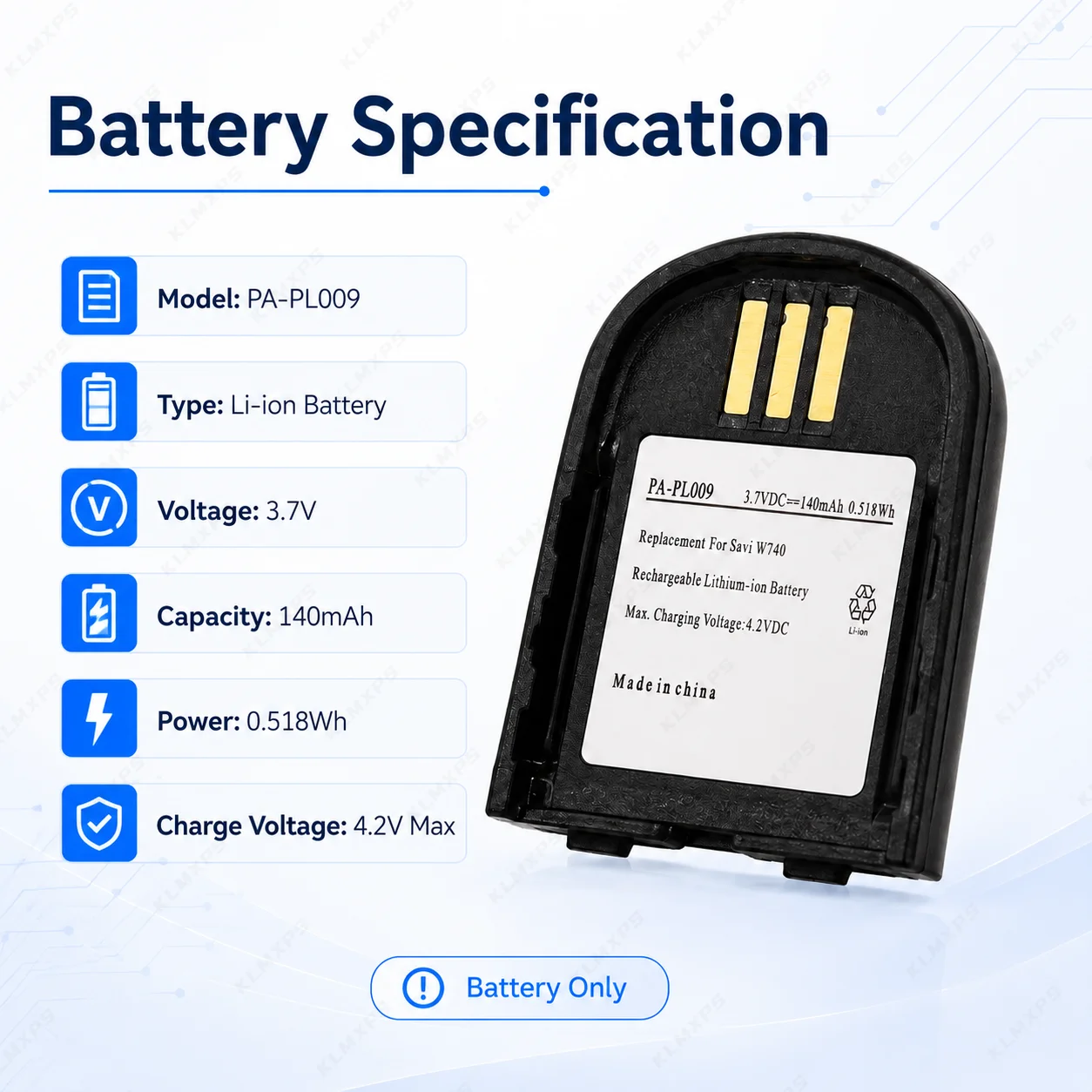 PA-PL009 3.7V 140mAh Li-ion Rechargeable Battery for Plantronics Savi WH500 W440 W740 W745 Wireless Headset