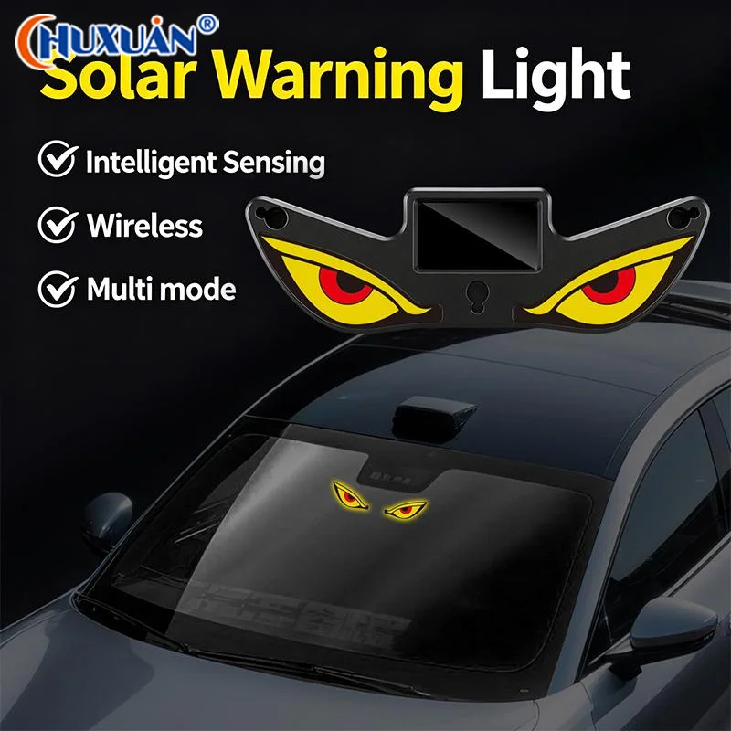 [Q]Car Solar Energy Warning Light Cartoon Eyes USB Dual-Use LED Car Light Universal Rechargeable Color Changing Warning Light