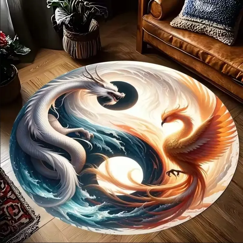 Phoenix Dragon Twin Printed Circular Carpet Anti Slip Easy Clean Ideal Carpet for Home or Vacation Homes Durable and Affordable