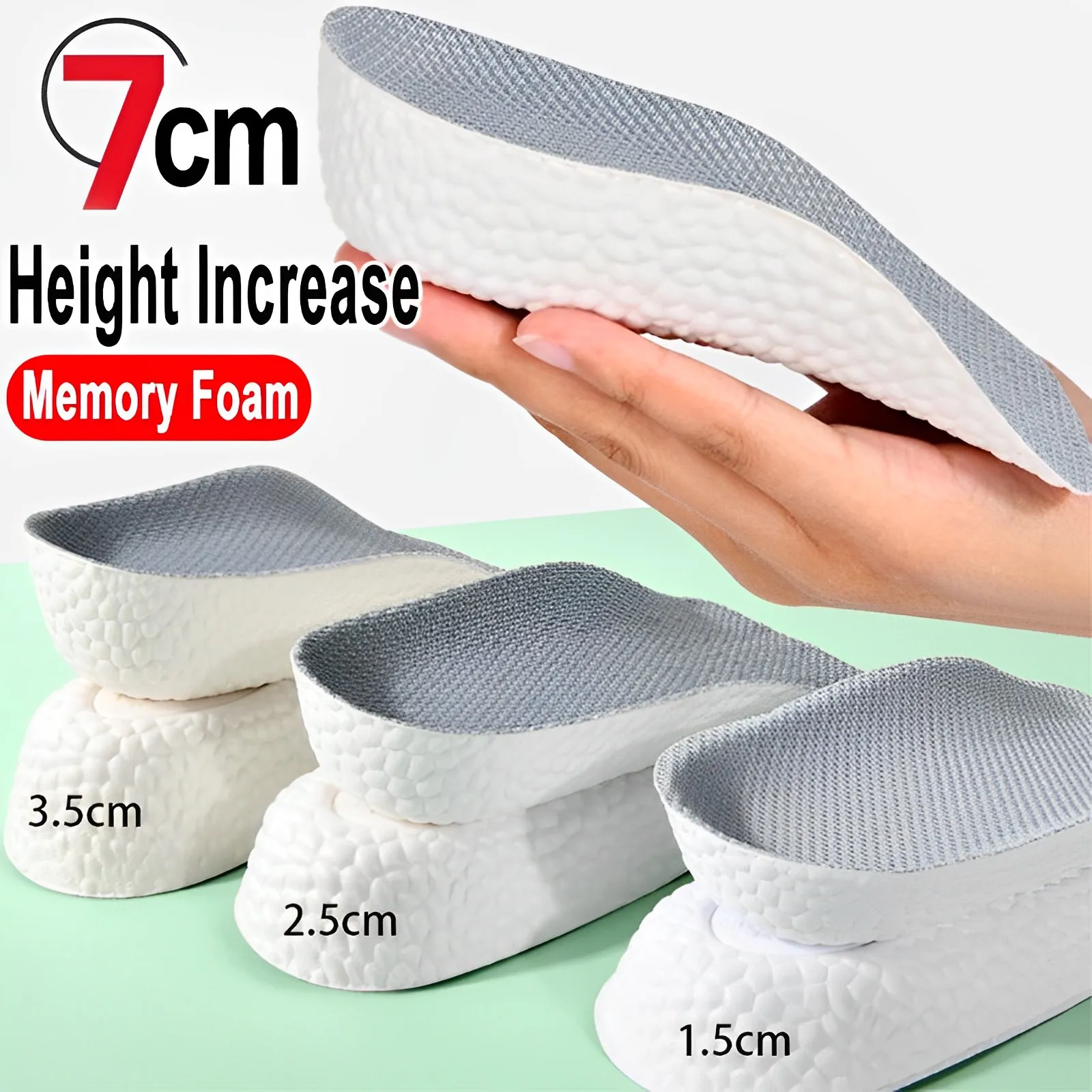 Height Increase Insoles for Men Women Shoes Memory Foam Flat Feet Arch Support Orthopedic Insoles Sneakers Heel Lift Shoe Pads