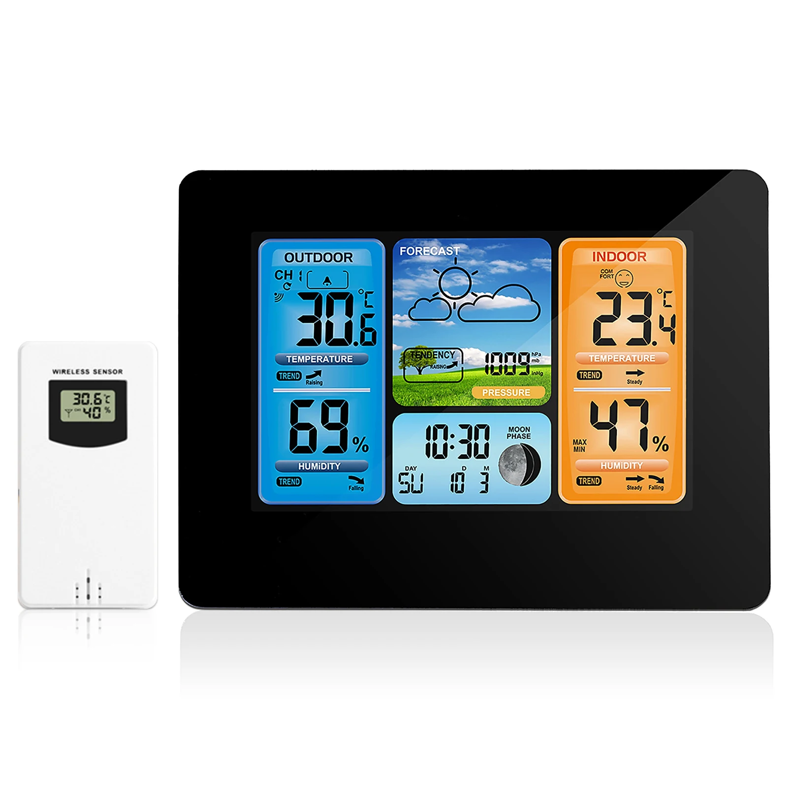 Indoor Outdoor Thermometer Wireless, Weather Station with Atomic Clock HD Color Display Weather Thermometer with Barometer