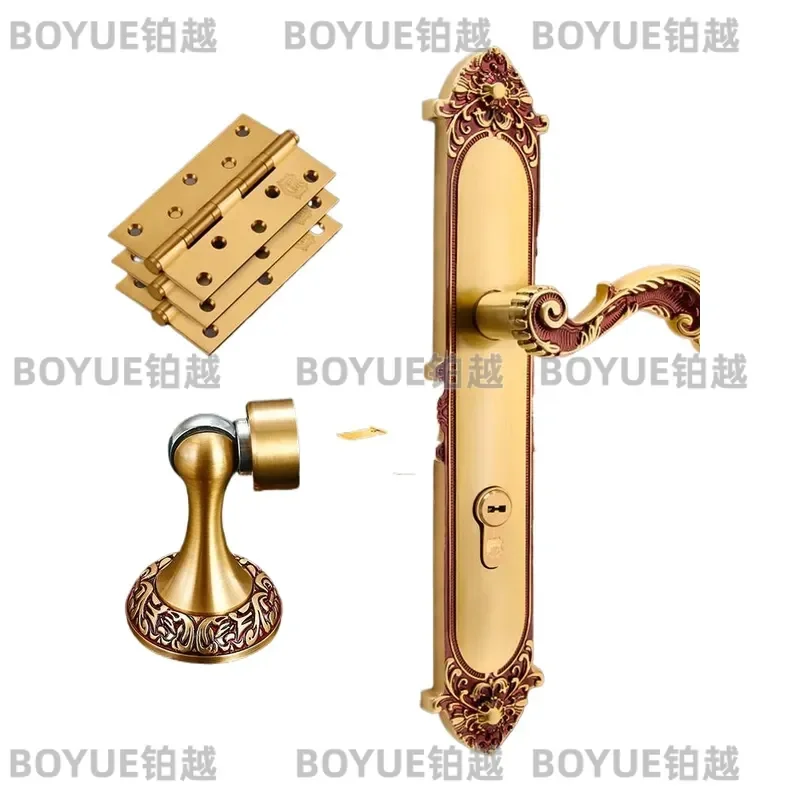 European Style Rose Gold Brass Door Lock Set Silent Three Piece Hardware for Wooden Entry Interior Doors Heavy Duty Security