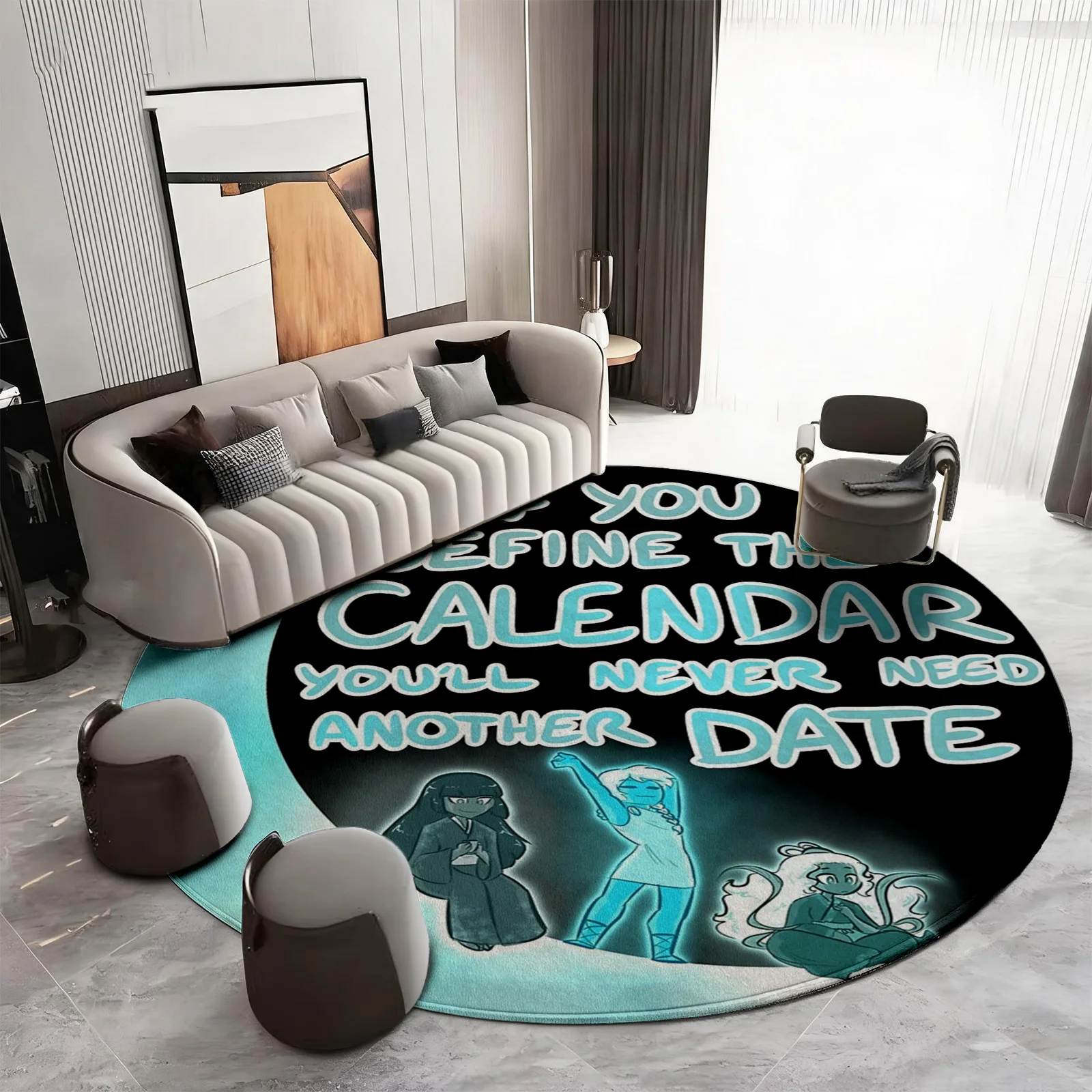 Funny Calendar Novelty Rug for Living Room Area Mat Pop Culture Home Decor Circular Floor Mat Gift Cute Couch Throw Rug Non Slip