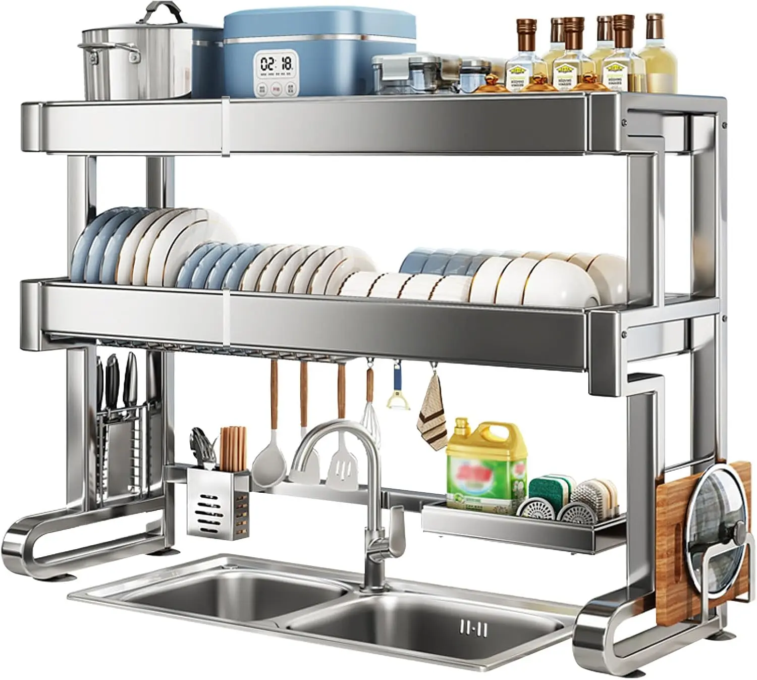 Over Sink Dish Drying Rack 3 Tier Dish Drying Rack Full 304 Stainless Steel Large Storage Kitchen Dish Rack Expandable Drainer S