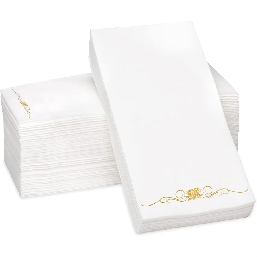 مناديل عشاء ورقية مختومة بالرقائق الذهبية 1 6 أضعاف 12 بوصة × 17 بوصة مناشف يدوية للضيوف ماصة من الكتان على شكل ملمس لحفلات الزفاف