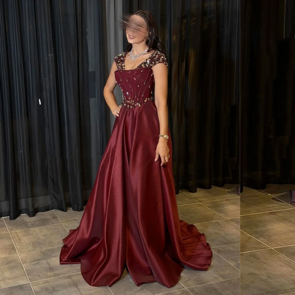 

Изысканное вечернее платье с индивидуальным дизайном, украшенное стразами и блестками, роскошное длинное красное платье А-силуэта для особых случаев, элегантное для вечеринок