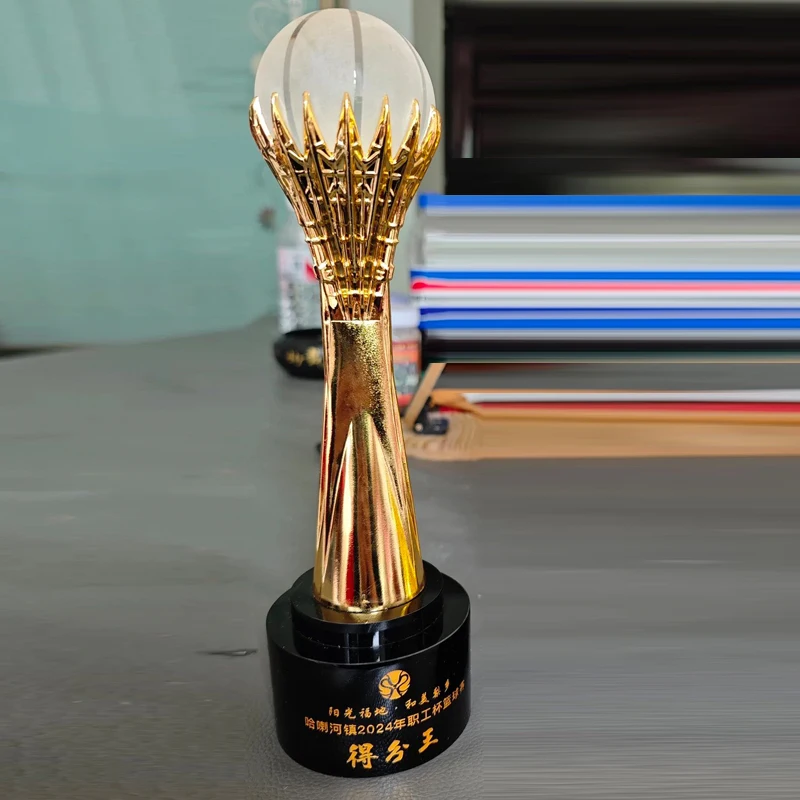 Customized Metal Trophy for Golf Tennis Ball Series Commemorative Crystal Base, Sports Competition Award Souvenir Decoration,1Pc