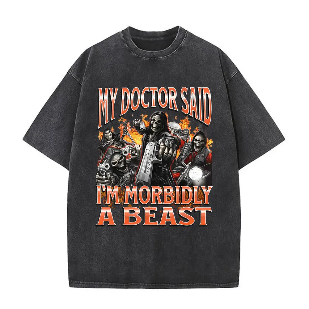 Mein Arzt sagte, ich sei ein morbides Skelett, lustiges Meme, Vintage-T-Shirt, lässiges T-Shirt mit Humor für Herren, übergroße T-Shirts für Männer.