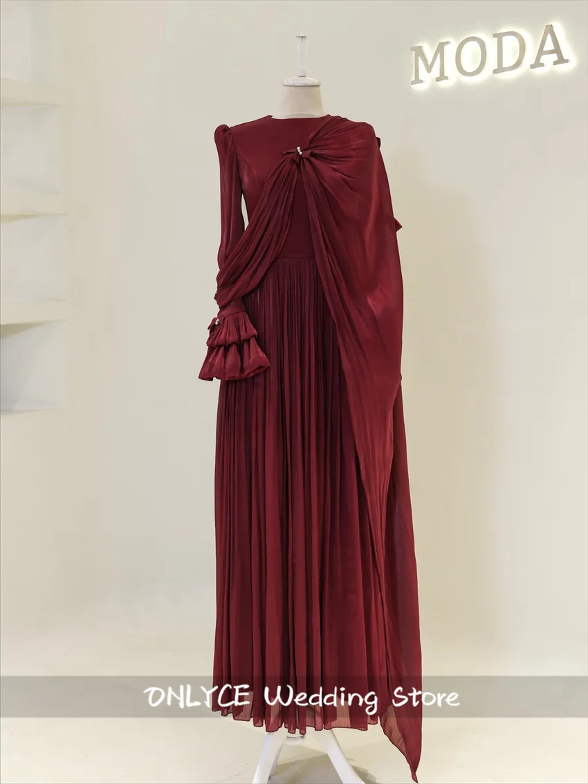 

Вечернее платье трапециевидной формы из шифона по индивидуальному заказу Red Wine с длинными рукавами и круглым вырезом длиной до пола فستان سهرة نسائي